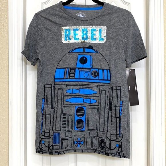 Star Wars Other - Disney Star Wars Galaxy’s Edge Gray Flip Sequin R2-D2 Droid Tee NWT